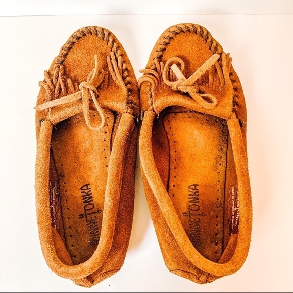 MINNETONKA Suede Fringe Slip On Moccasins SZ 5.5 - Picture 7 of 9